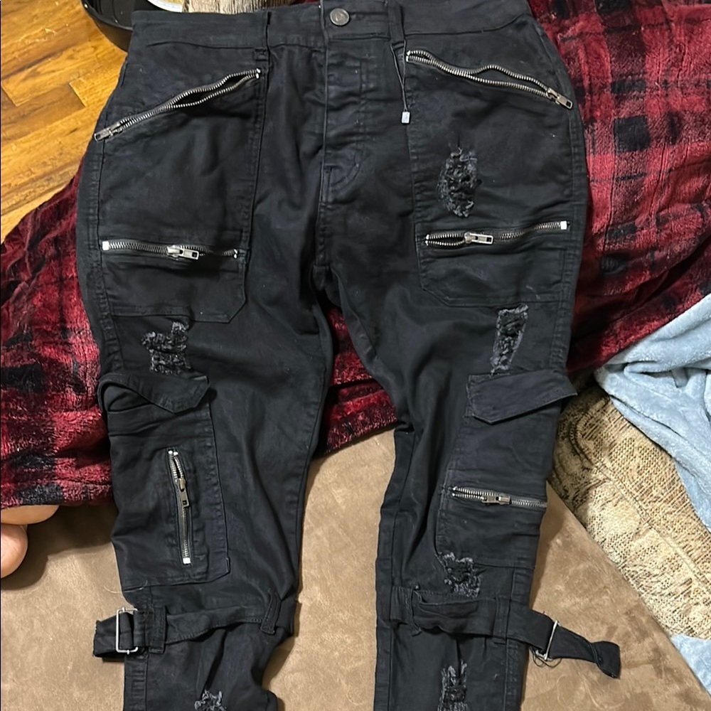 Giorgio Armani Charcoal Slim Jeans with Zipper Details